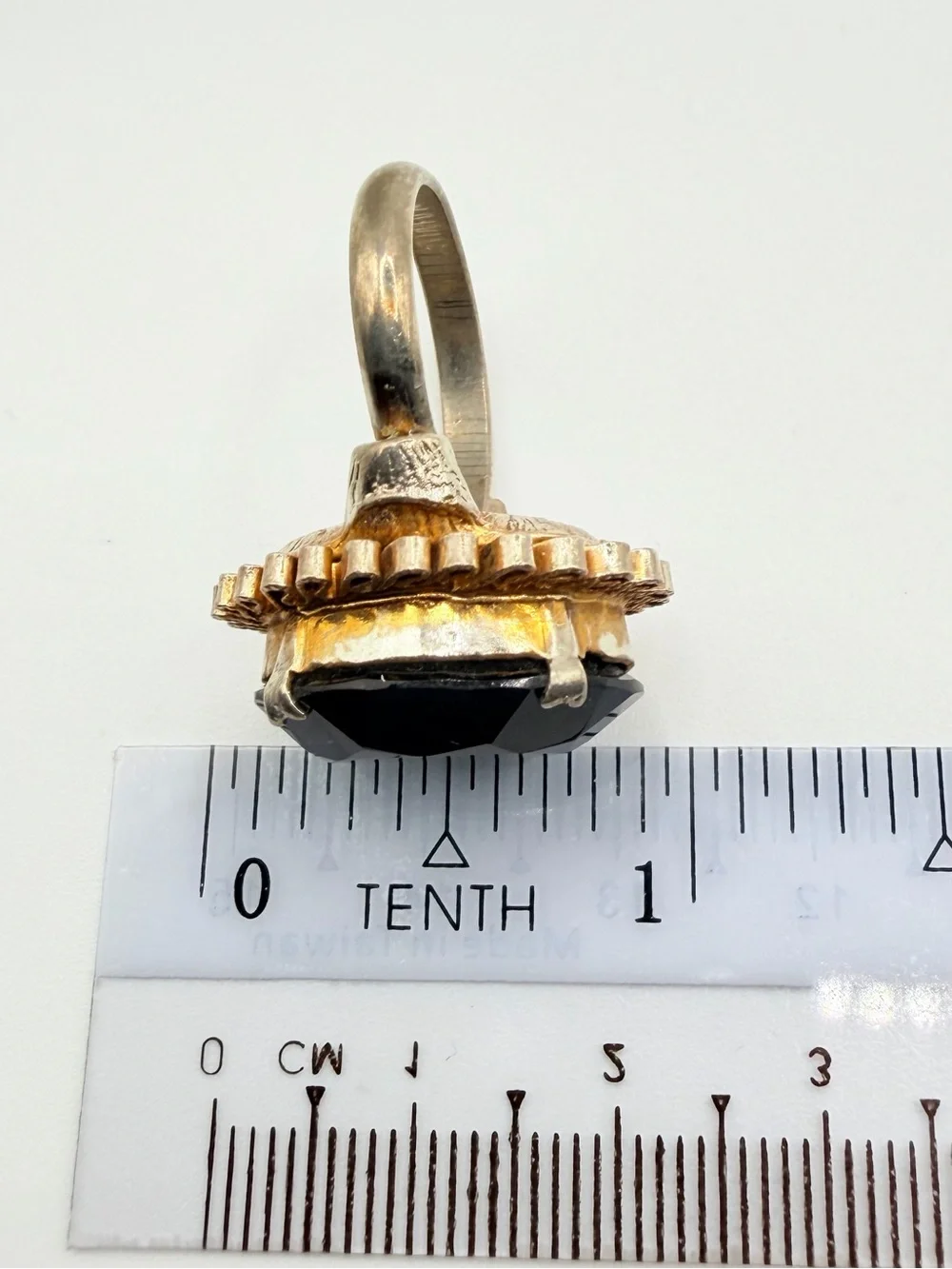Vintage 1960s gold-tone adjustable smokey quartz cocktail ring